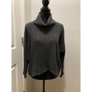 Clara Sun Woo Gray Black Ribbed Knit Cowl Turtleneck Sweater Size Small S